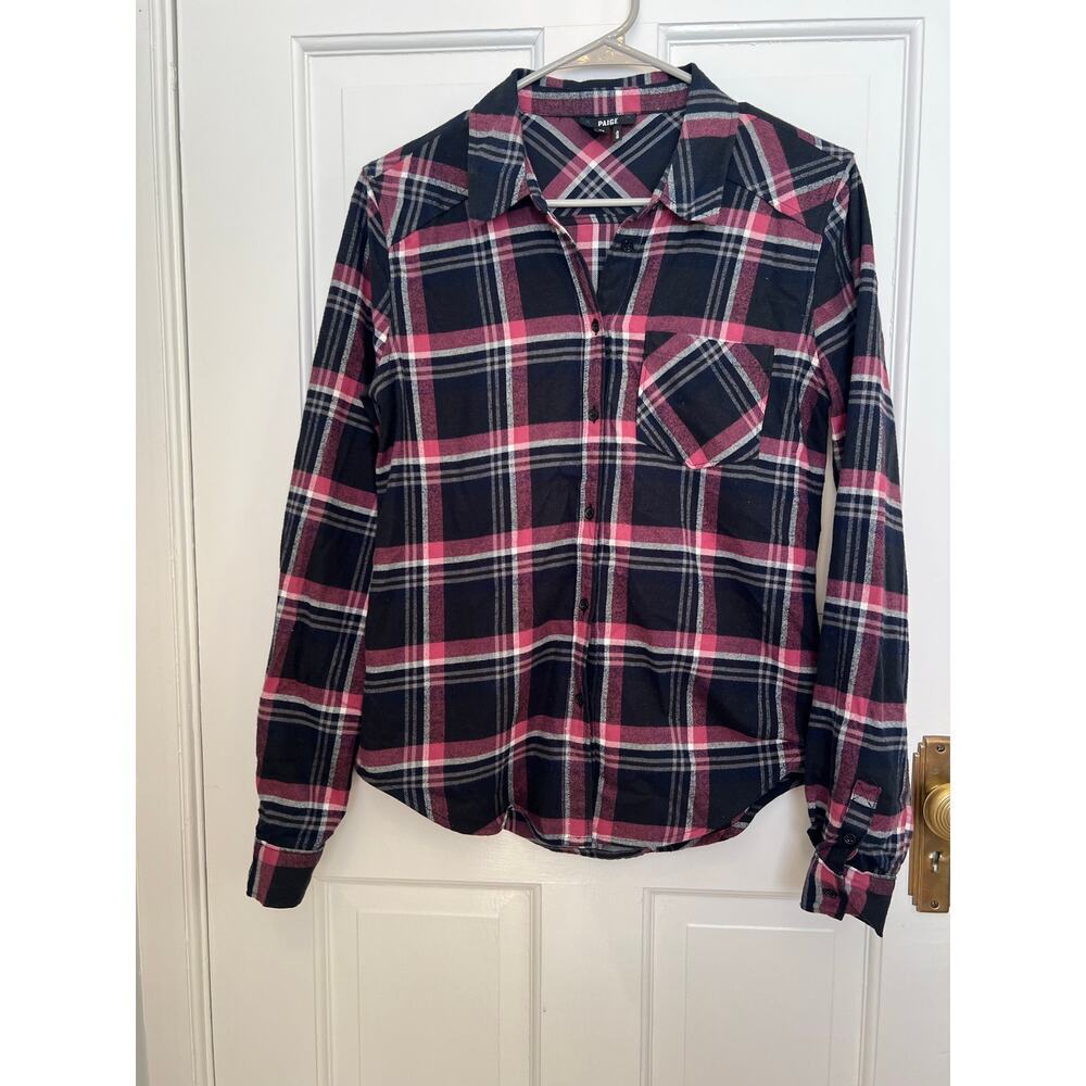 Paige Black Maroon Plaid Flannel Button Down Shirt 100% Cotton Women's S